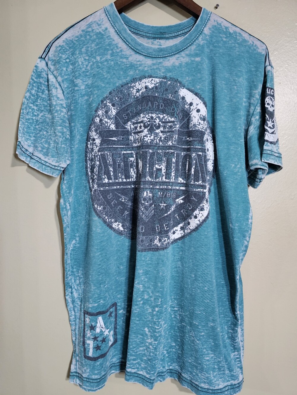 Affliction Blue Burnout Graphic Tee Skull Wings Y2K Biker Grunge Men's L